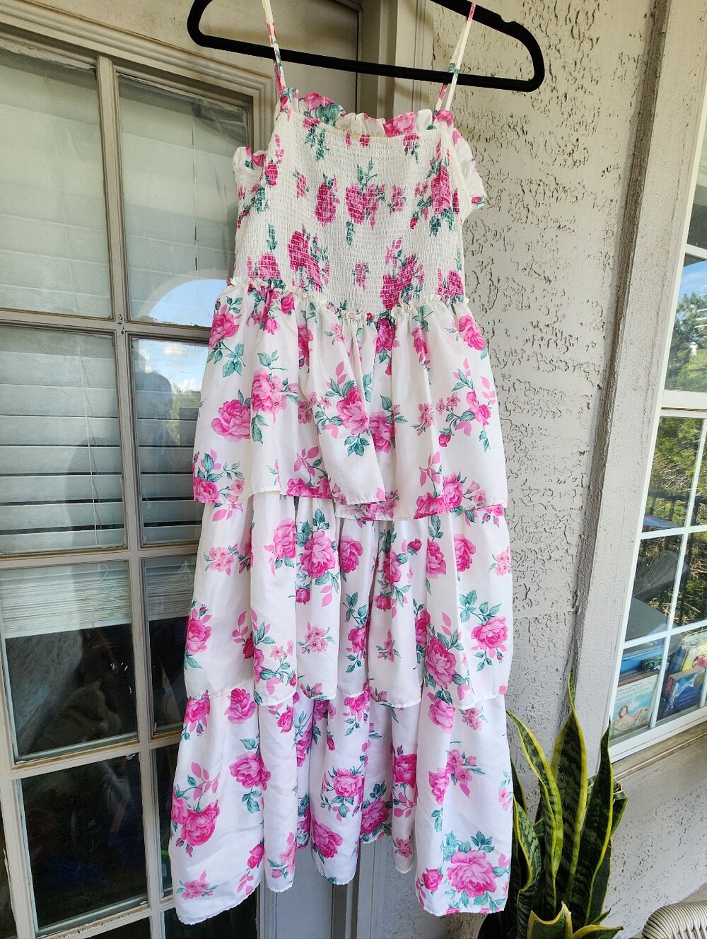 LoveShackFancy FOR Target White & Pink Floral Tiered Dress with Pink Roses
